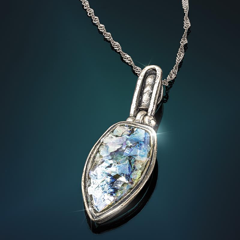 Ancient Tribune Roman Glass Pendant, Chain & Earrings